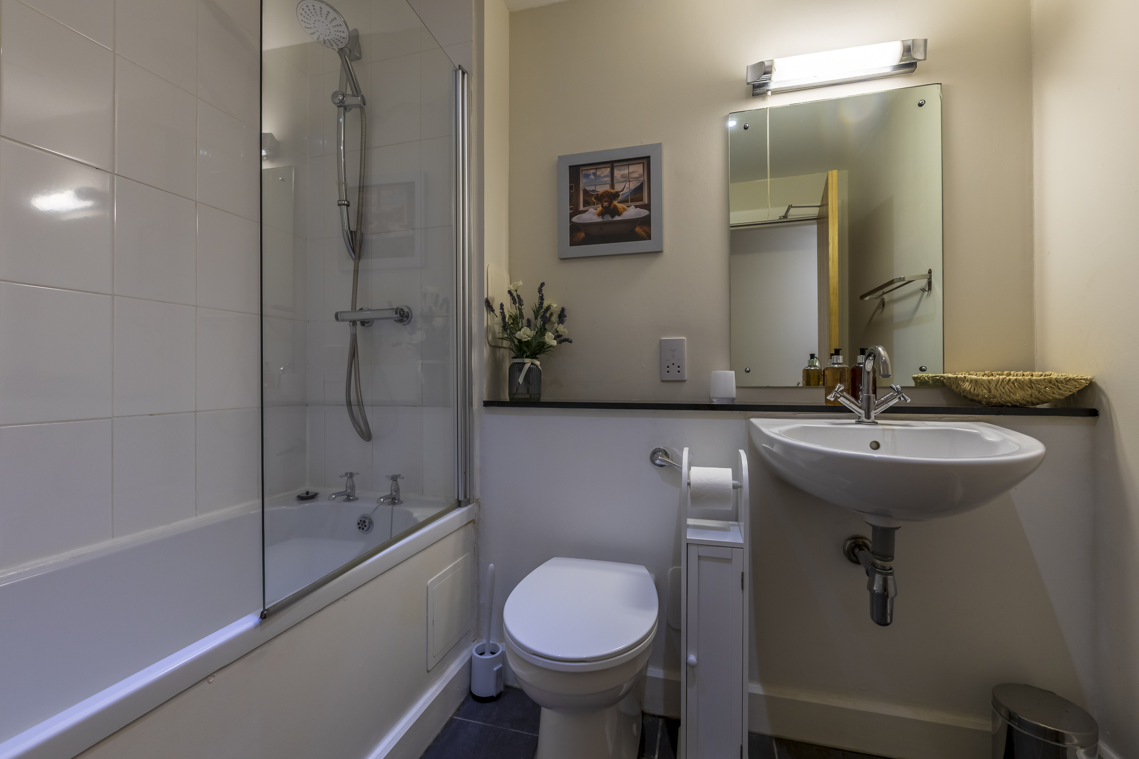 Modern bathroom with bathtub, shower, and sink at Highland Club Scotland development.