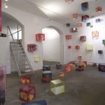 Colorful Cube Sculptures In Modern Art Gallery Space.