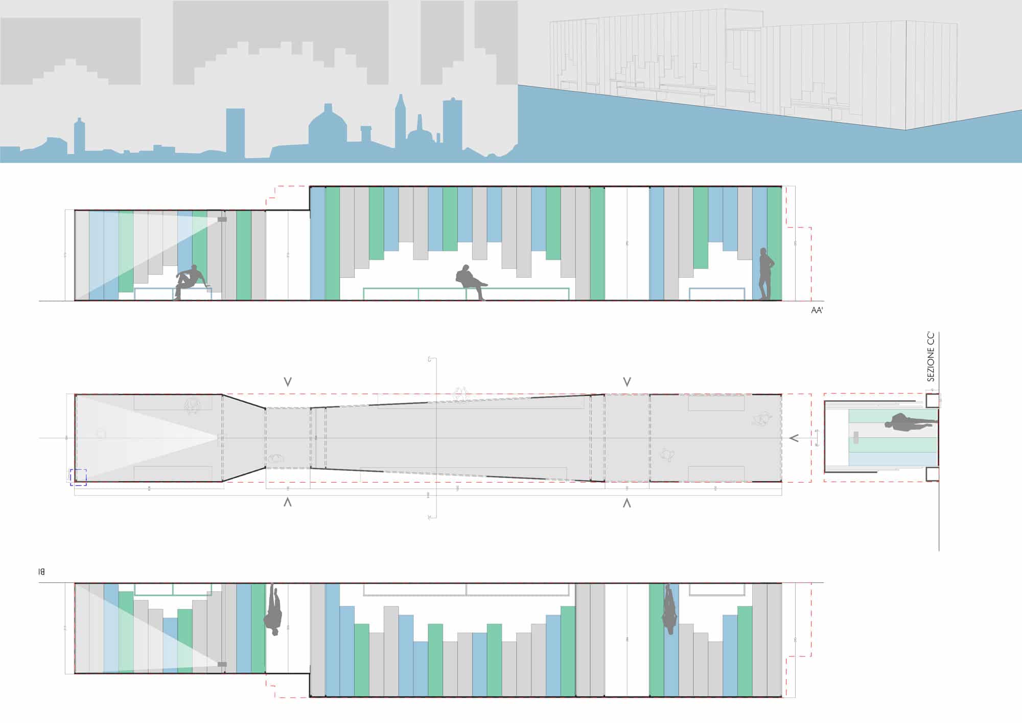 Architectural design plans for OAB Pavilion by arcHITects srl.