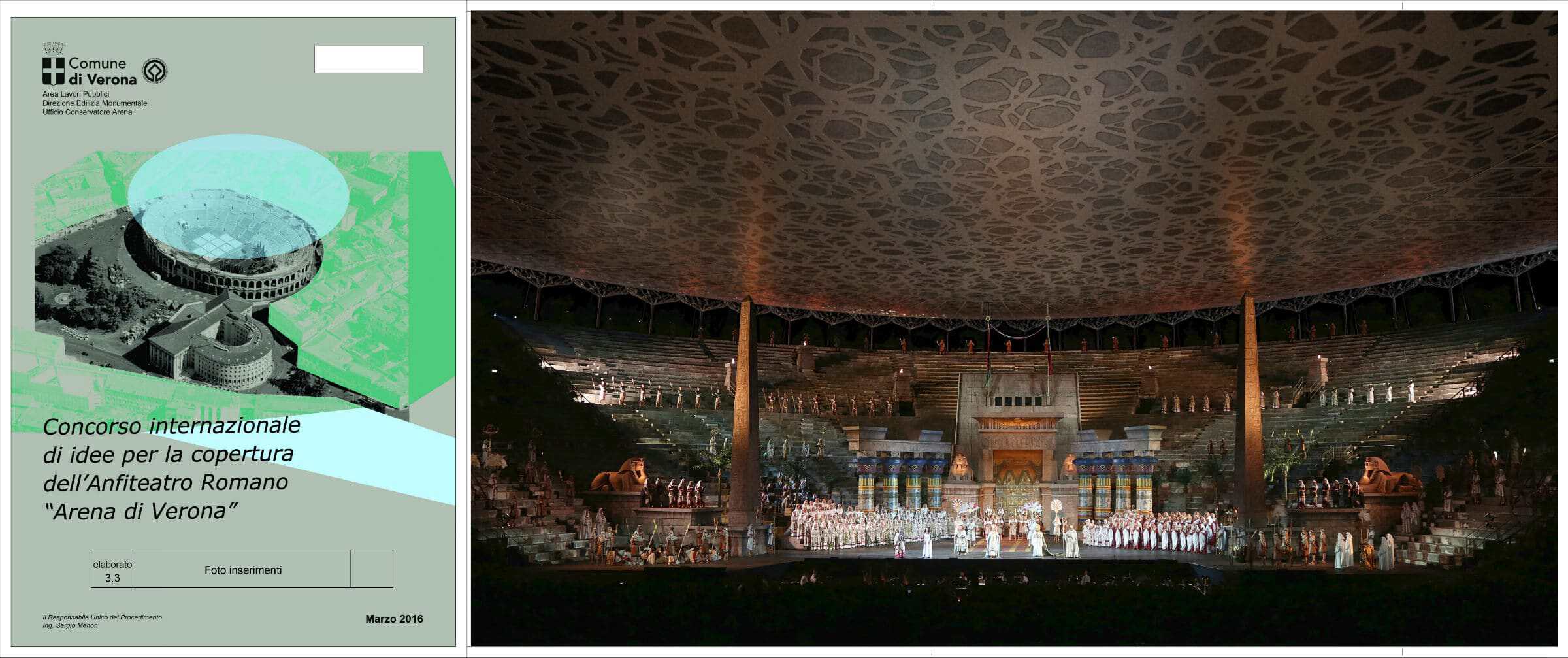 Interior view of Arena di Verona with stage and audience seating.
