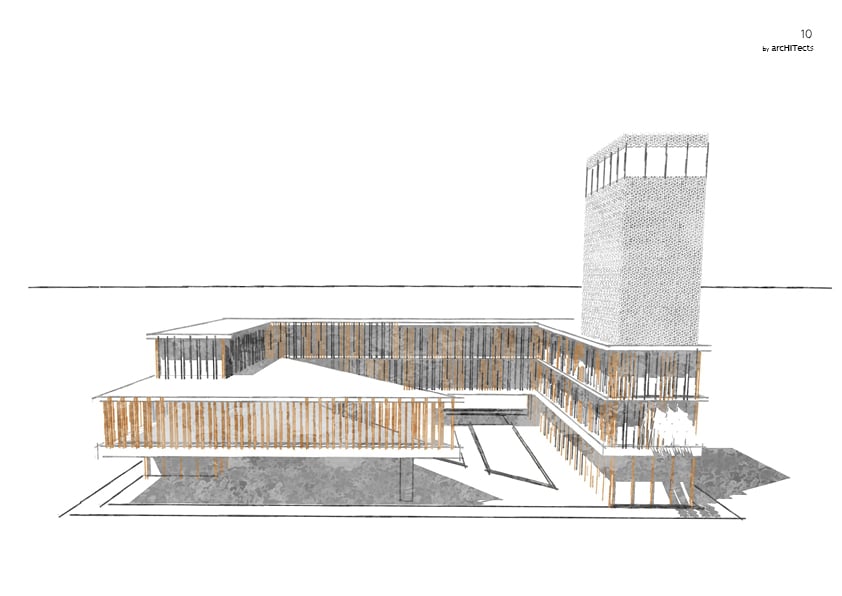 Architectural design of port authority building in Carloforte with modern wooden structures.