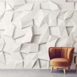 Modern Interior Design With Geometric Wall Art And Vintage Furniture.