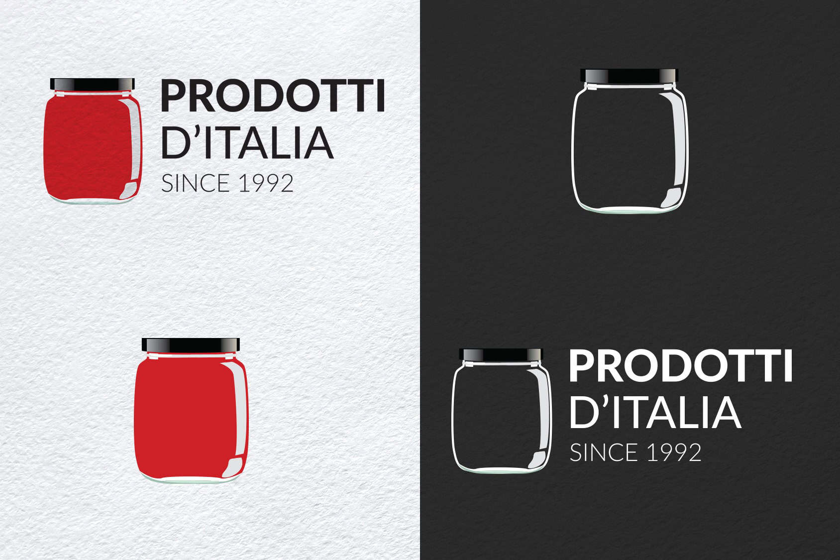 Logo of Prodotti d'Italia with jar icon and text since 1992.