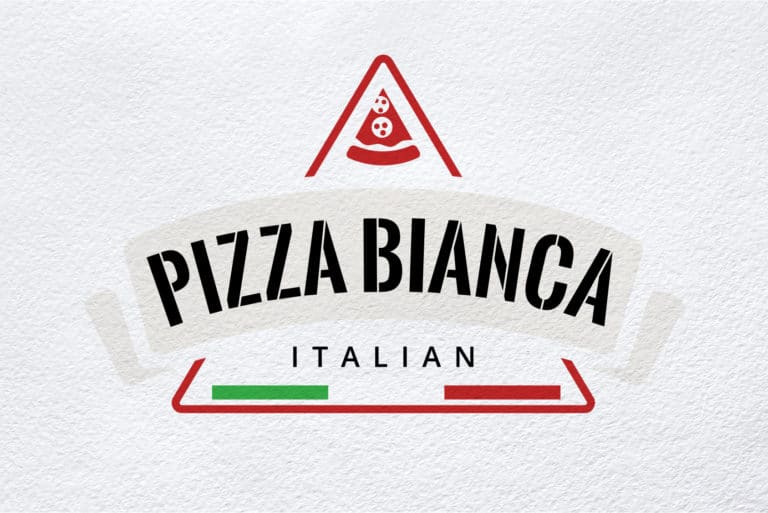 Pizza Bianca Italian Logo With Pizza Slice And Flag Colors.
