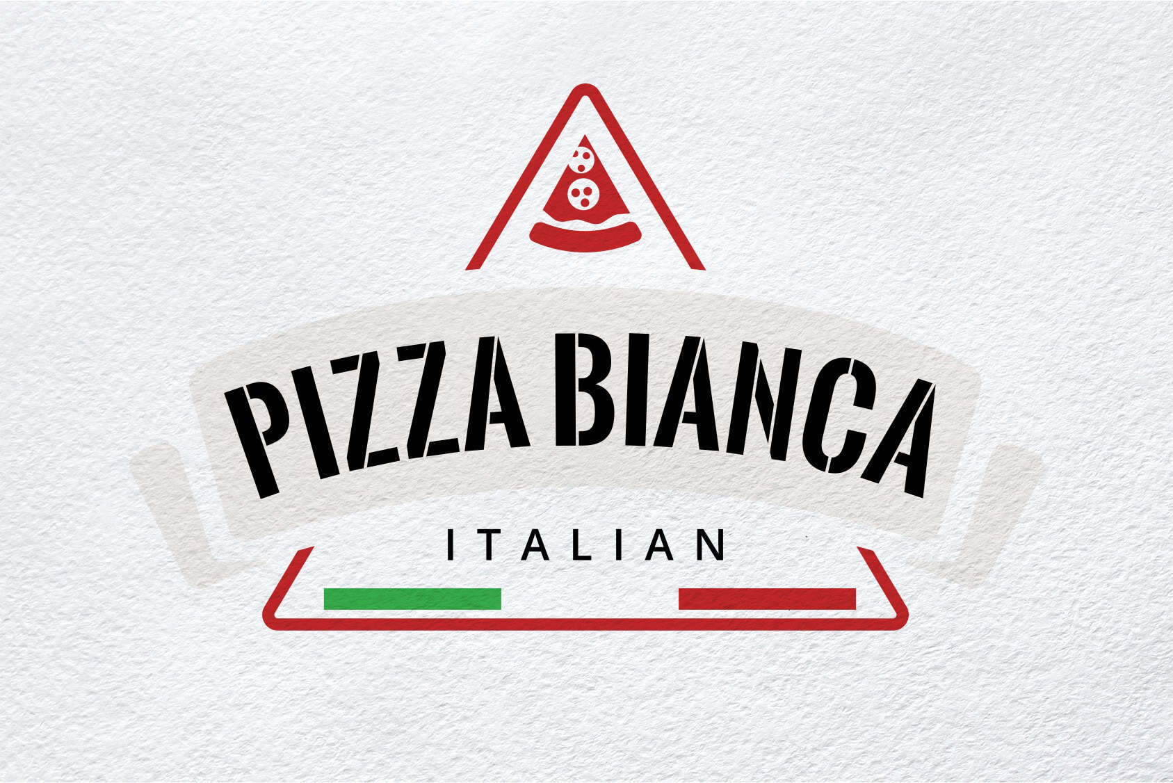 Pizza Bianca Italian logo with pizza slice and flag colors.
