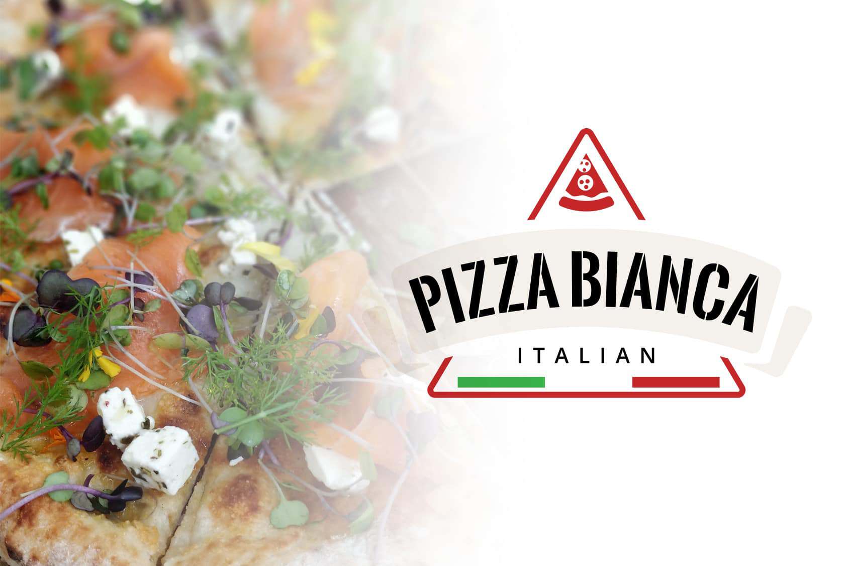 Pizza Bianca with microgreens and cheese toppings, Italian style.