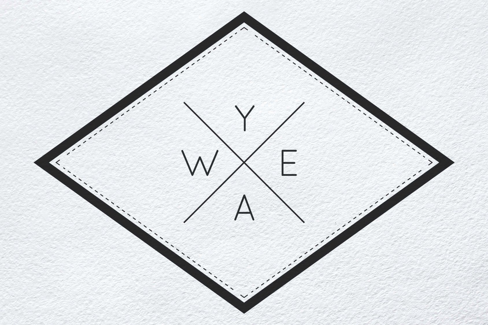 Minimalist black and white logo with geometric diamond shape and letters W, E, A, Y.