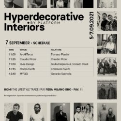 Event Poster For Hyperdecorative Interiors With Schedule And Photos Of Speakers.