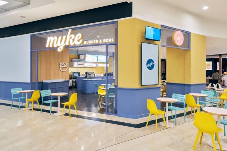 Myke Burger &Amp;Amp; Bowl Milan Restaurant Interior With Colorful Seating And Modern Design.