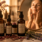 meilleure huile visage peau mature flacons sur table