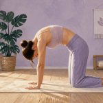 Femme posture du chat en yoga sur tapis