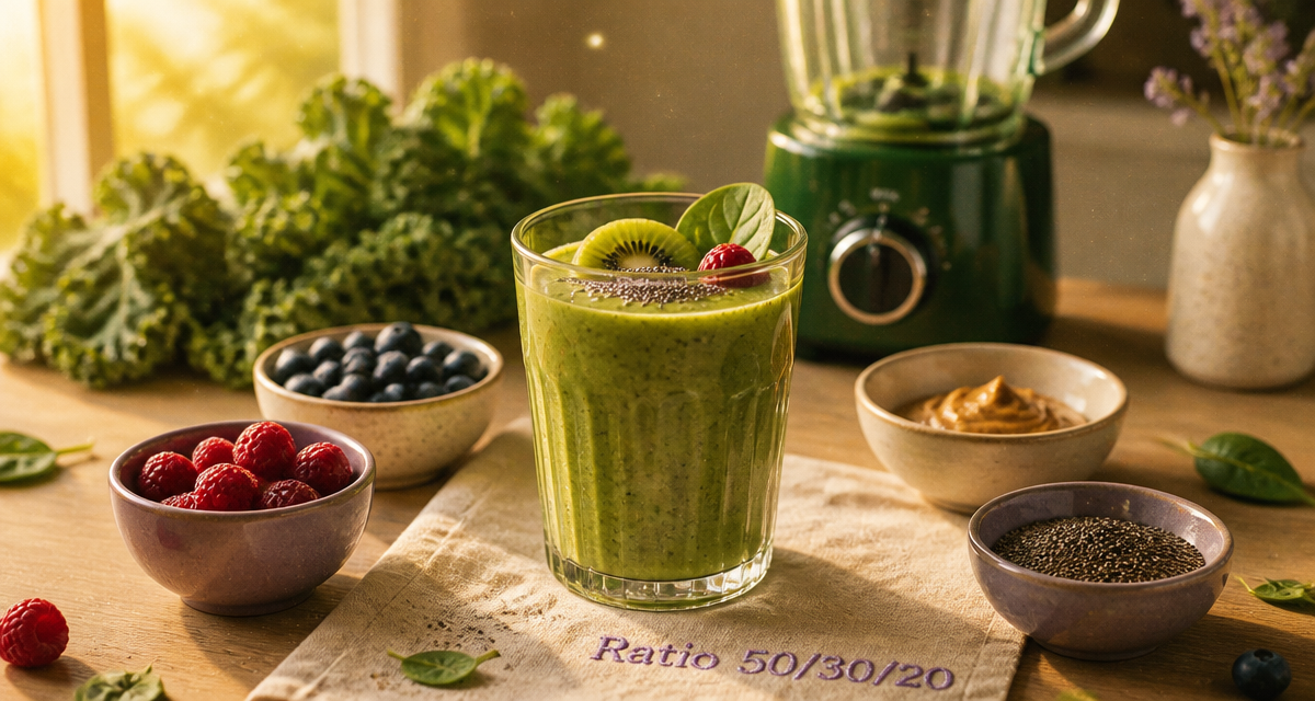 Smoothie perte de poids vert avec fruits et graines