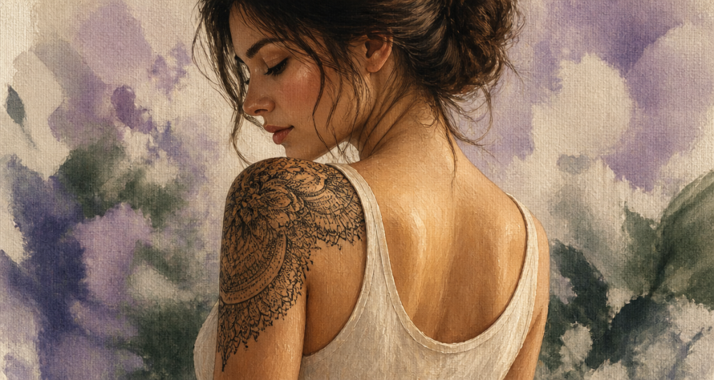 Tatouage épaule femme dentelle : 3 secrets pour un rendu ornemental d&rsquo;exception