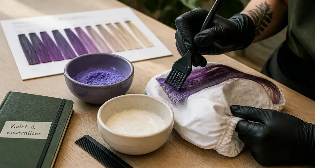 Décoloration cheveux violet : 3 méthodes pour éliminer les reflets sans fragiliser la fibre