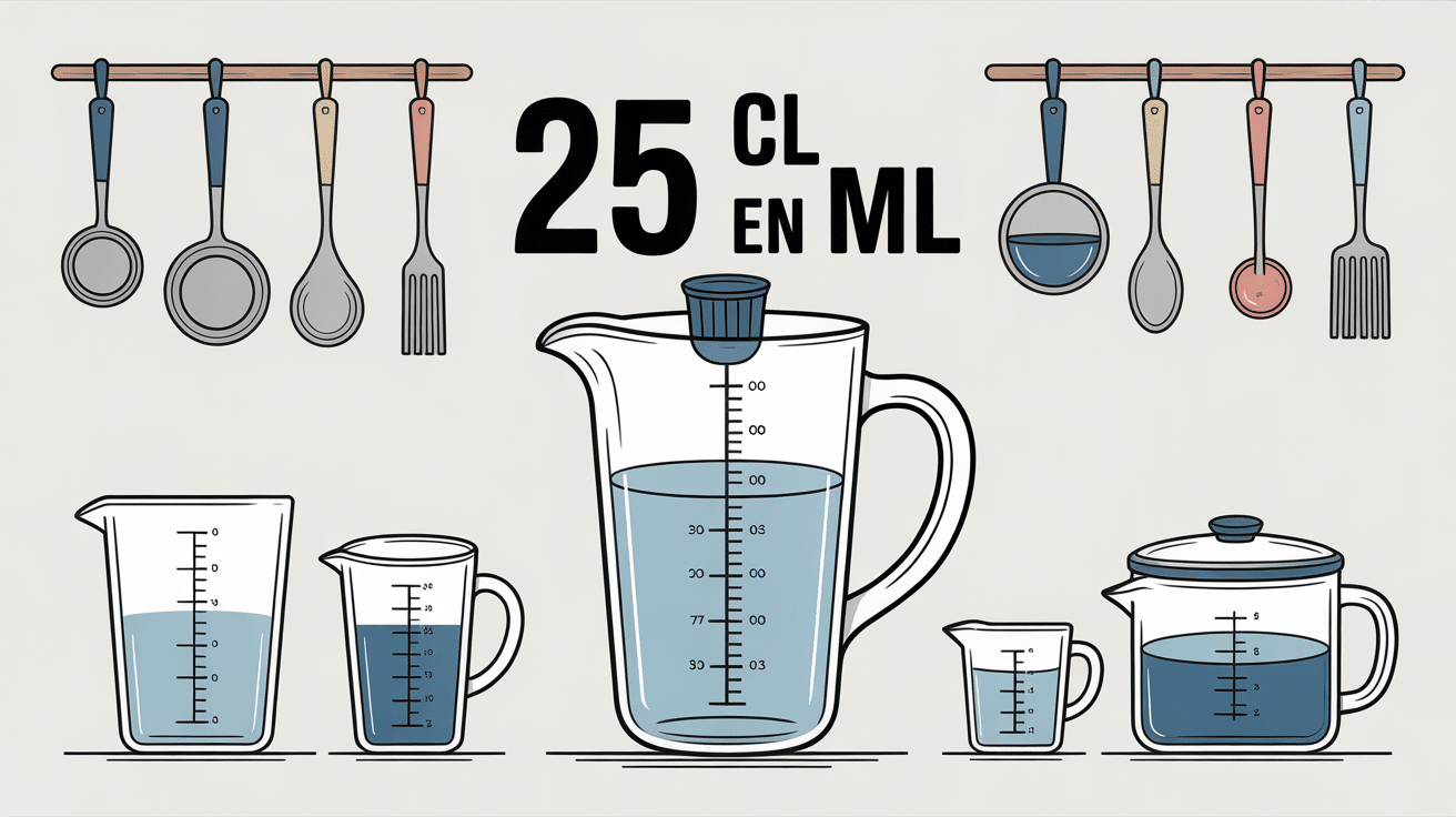Illustration 25cl en ml avec ustensiles de cuisine