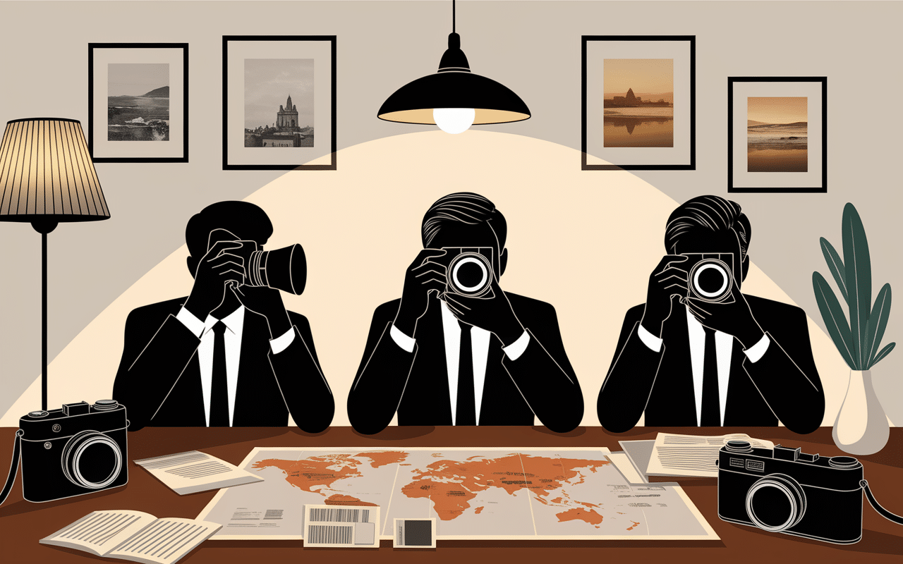 Trois photographes autour table Aguila