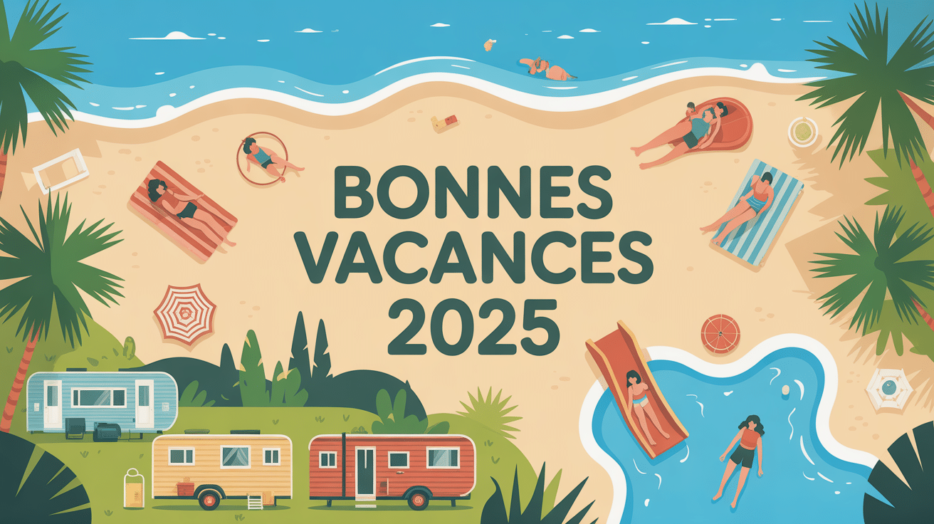 Scène de vacances familiales 2025 plage et camping