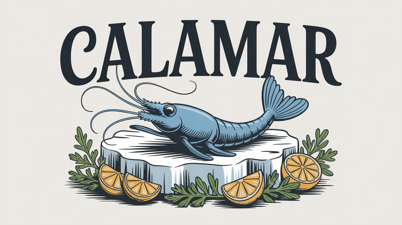 Illustration de calamar frais sur glace avec herbes et citron