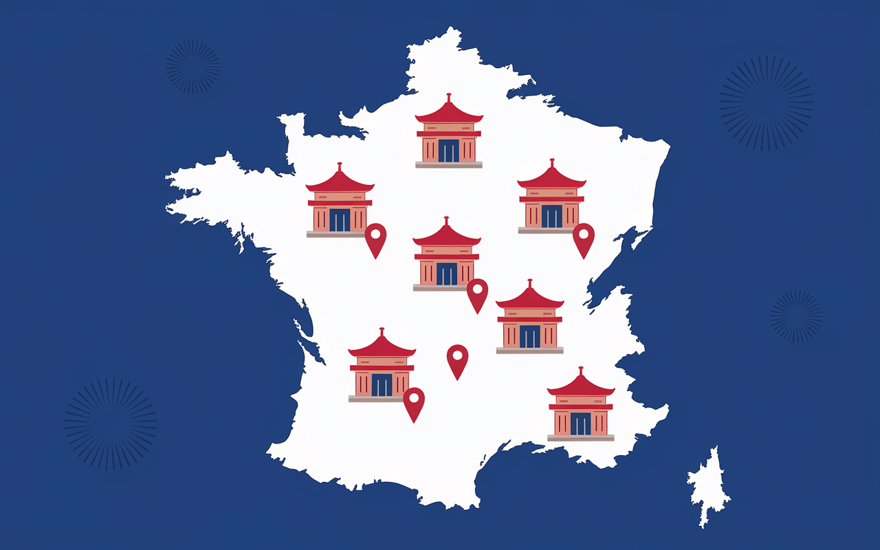 Carte France restaurants resto chinois a volonté icônes pagodes