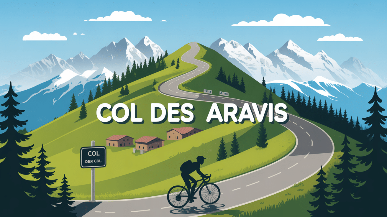 Vue stylisée du col des Aravis avec cycliste