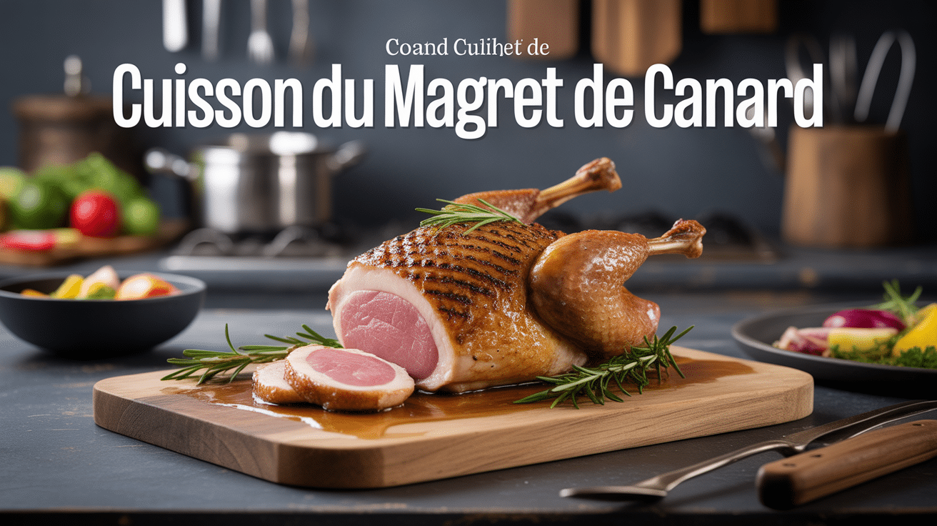 Magret de canard grillé avec peau dorée et chair rosée