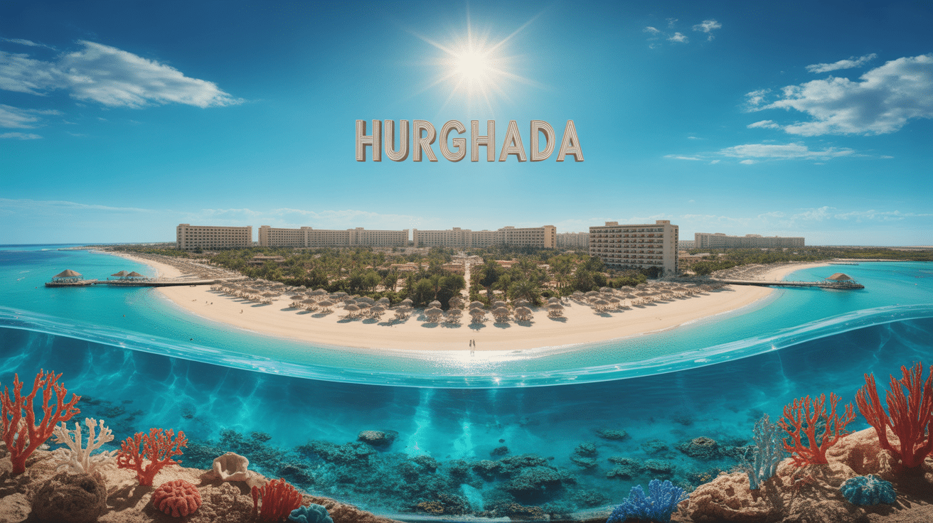 Vue panoramique de Hurghada avec plages et hôtels