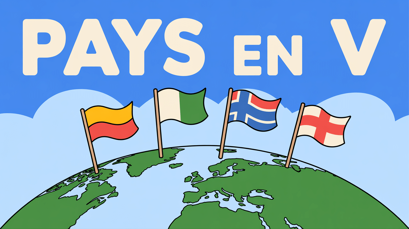 quatre drapeaux pays en v sur globe stylisé