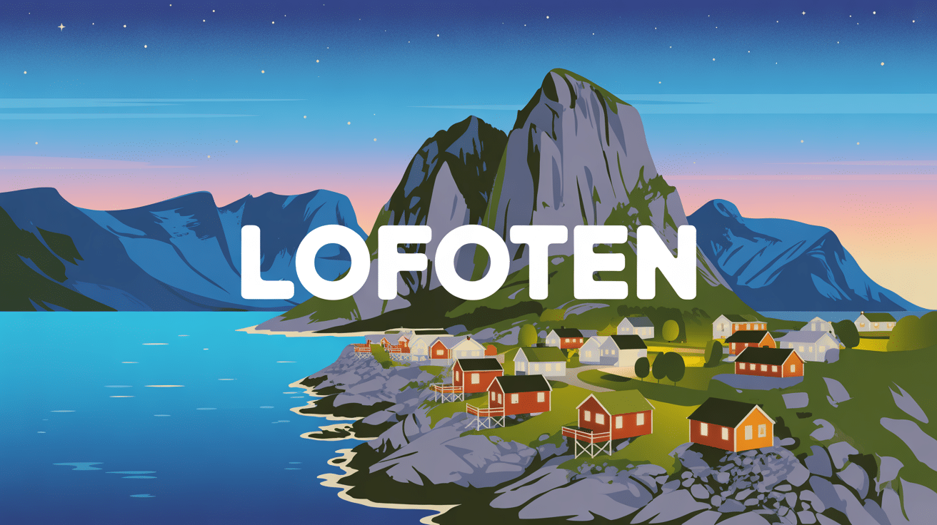 Illustration des îles Lofoten avec montagnes et villages