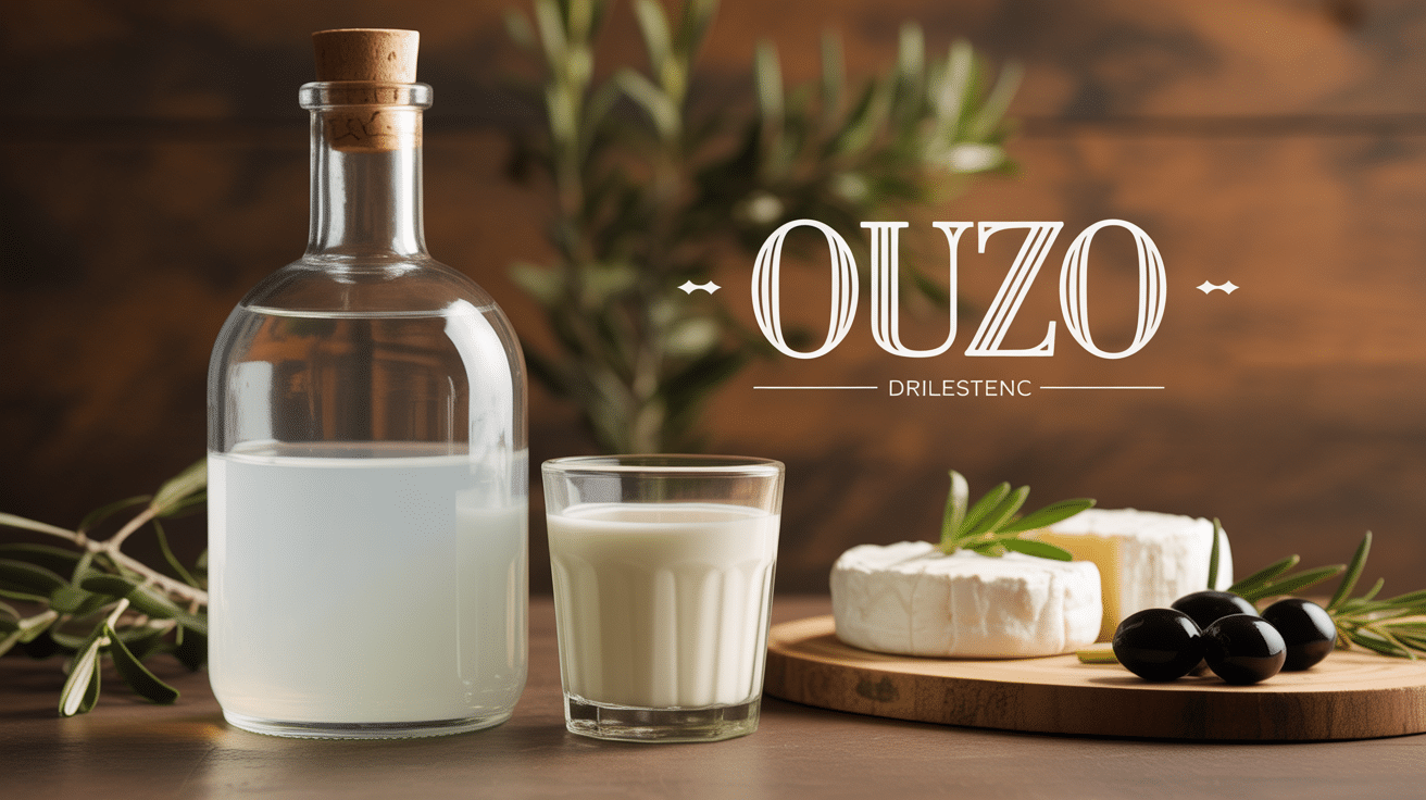 Bouteille et verre d'ouzo avec mezzes