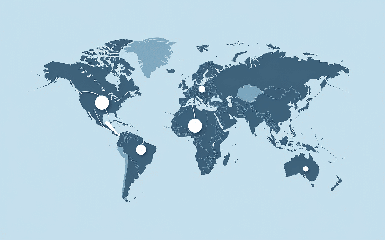planisphère pays en v avec points lumineux sur continents