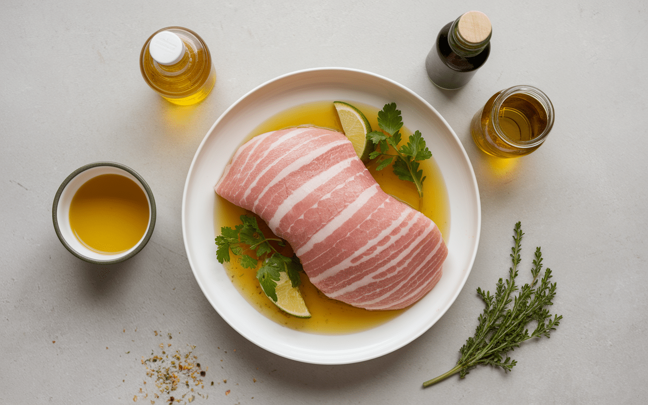 Travers de porc avec ingrédients marinade