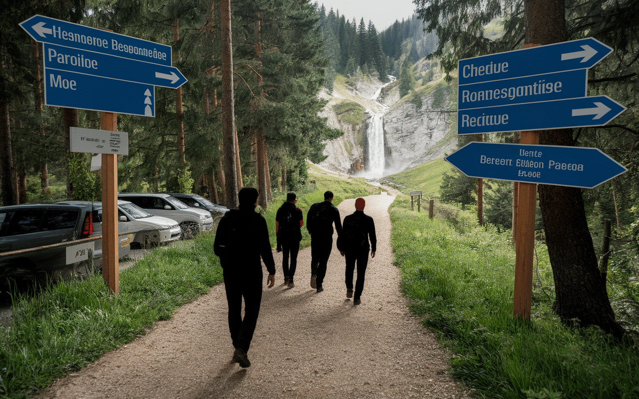 Sentier d'accès cascade la parabole sécurité randonneurs