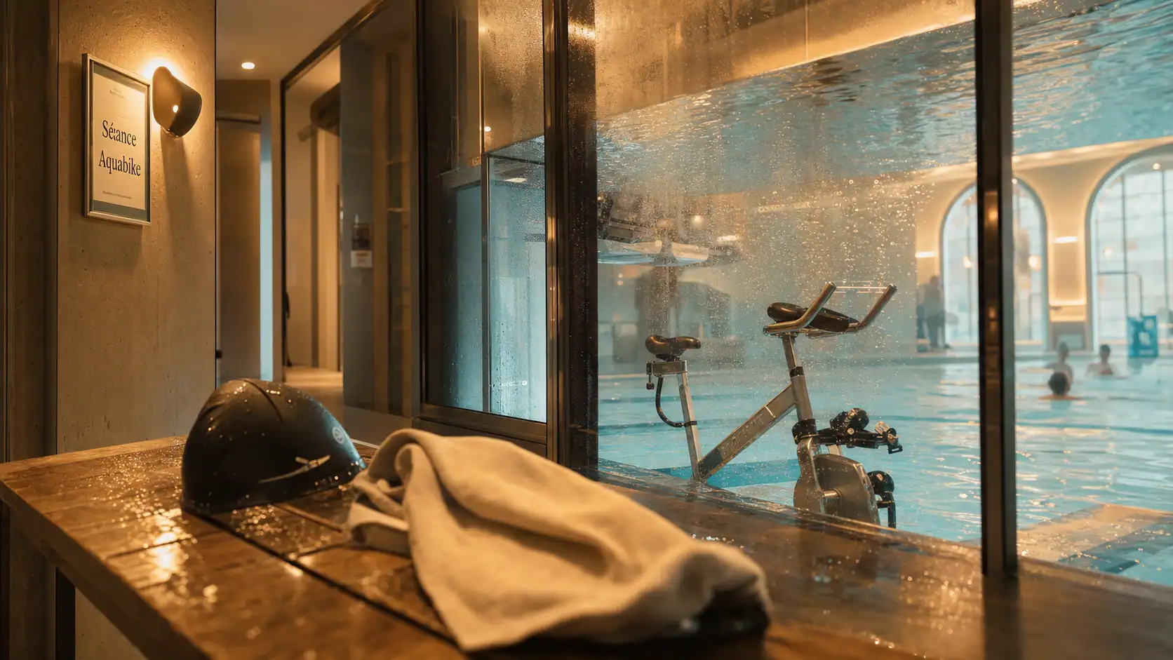Aquabike Paris 17 : cabine vitrée et aquabike dans un centre