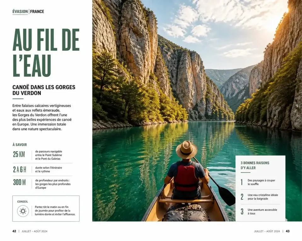 Canoë sur une rivière dans les Gorges de l'Ardèche pour faire du canoë en France