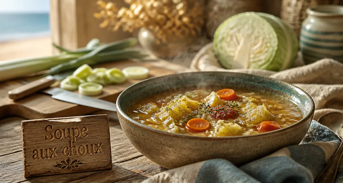 Recette la soupe aux choux traditionnelle : bol de soupe aux choux fumante