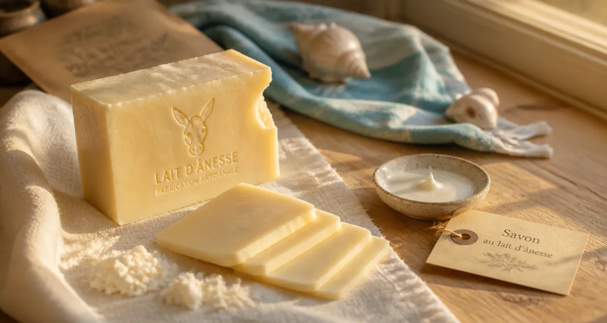 Savon lait d anesse artisanal : pain au lait d’ânesse, textures et étiquette