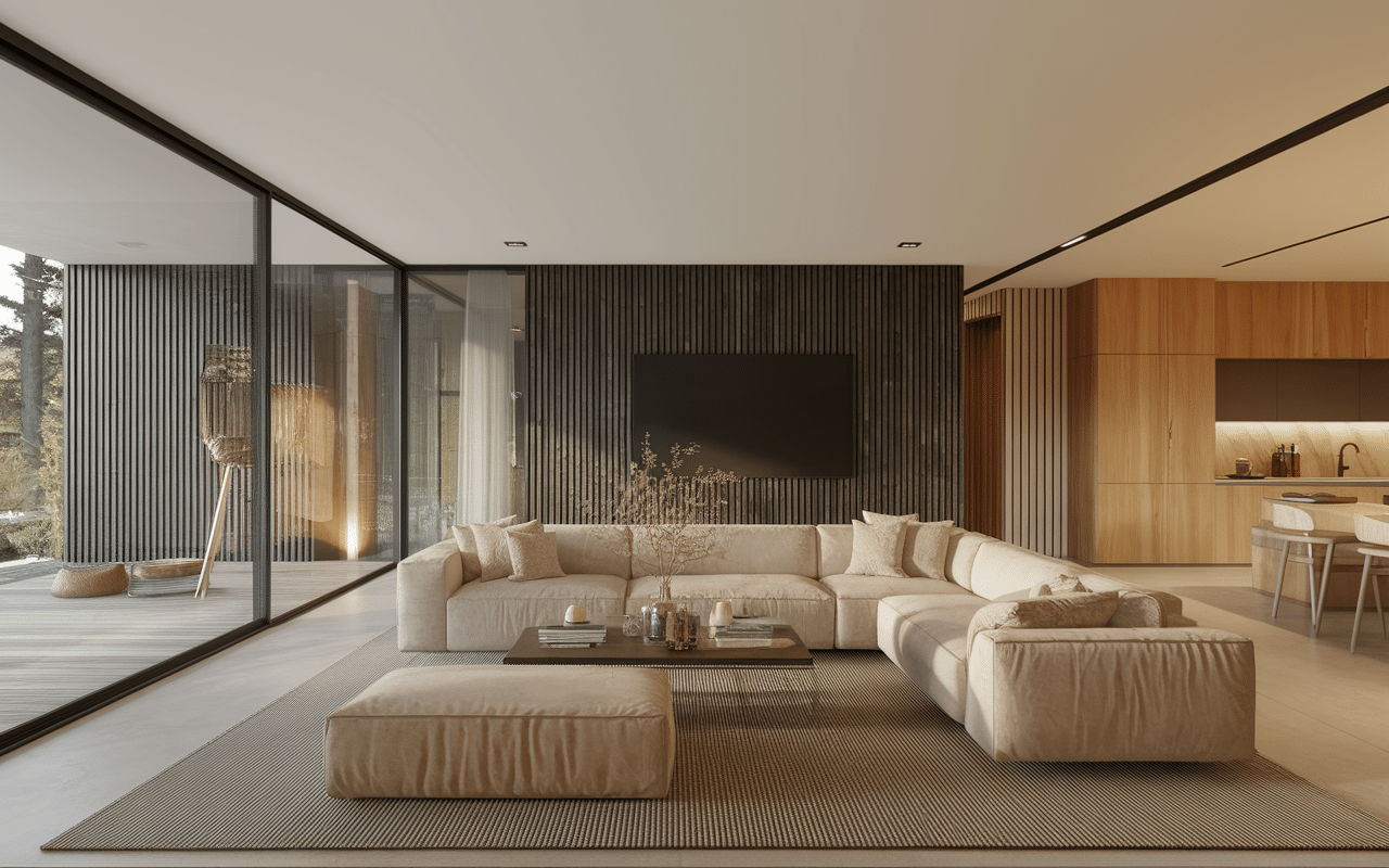 Intérieur chalet luxe Alpes Le Collectionist avec piscine spa et cheminée