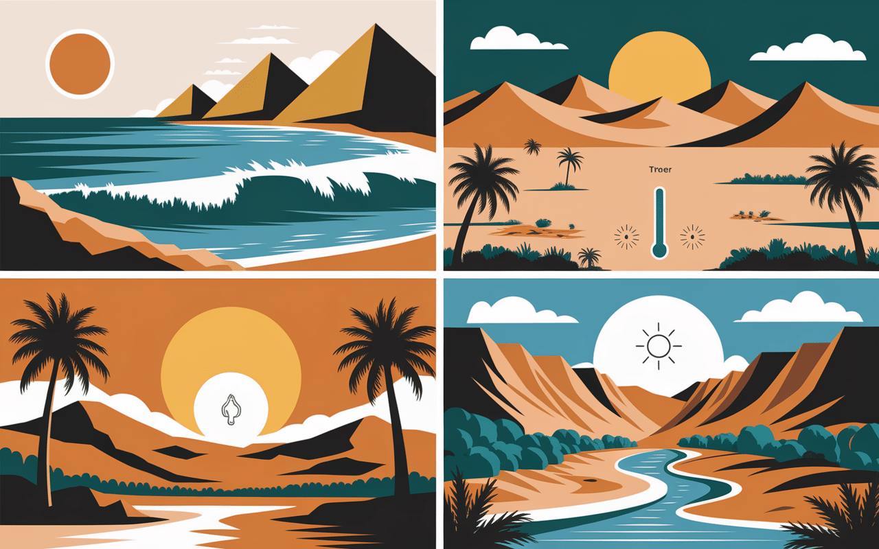 Collage paysages égyptiens avec climat régional