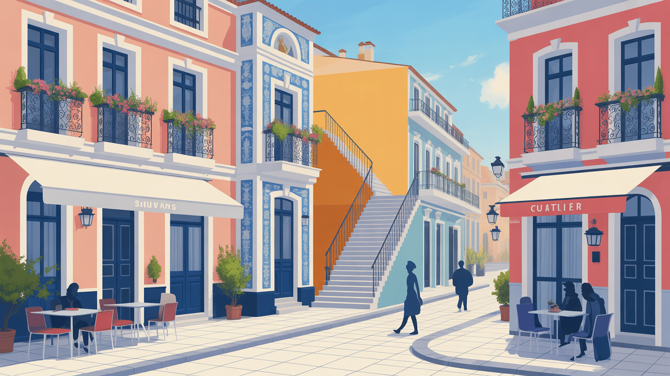 Ruelles pavées colorées et vie locale à Lisbonne