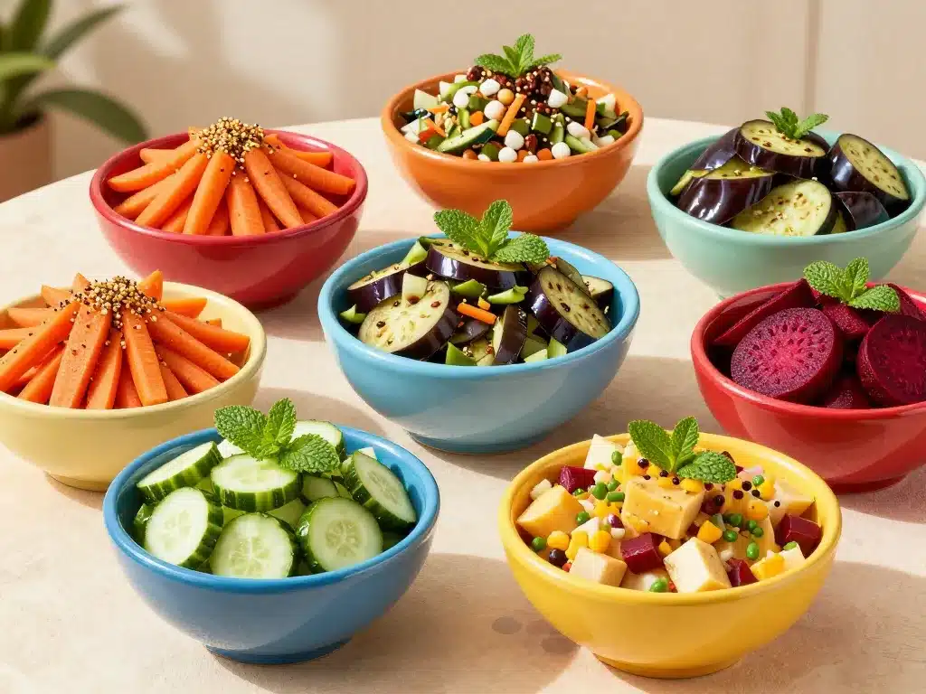 Variantes de salade marocaine en bols sur une table