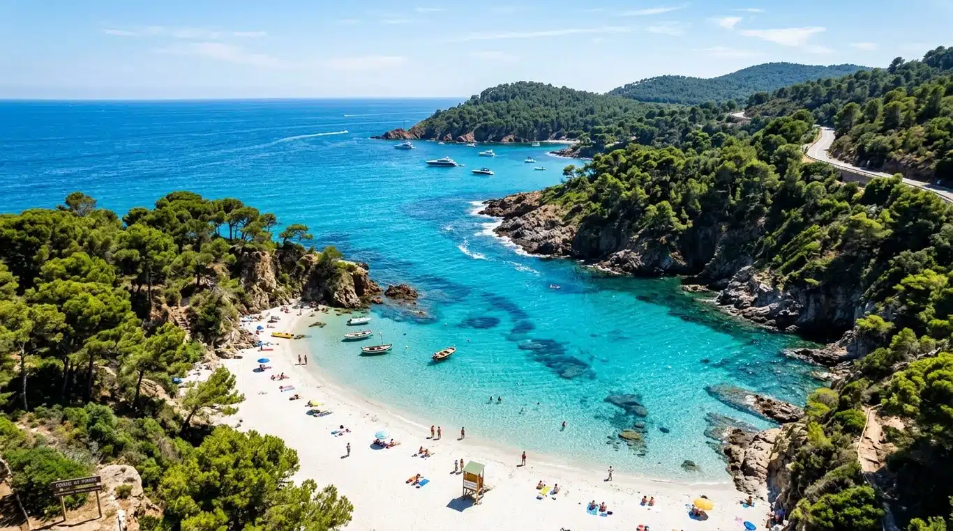 Vue panoramique de la Plage d'Argent avec son eau turquoise et son sable blanc