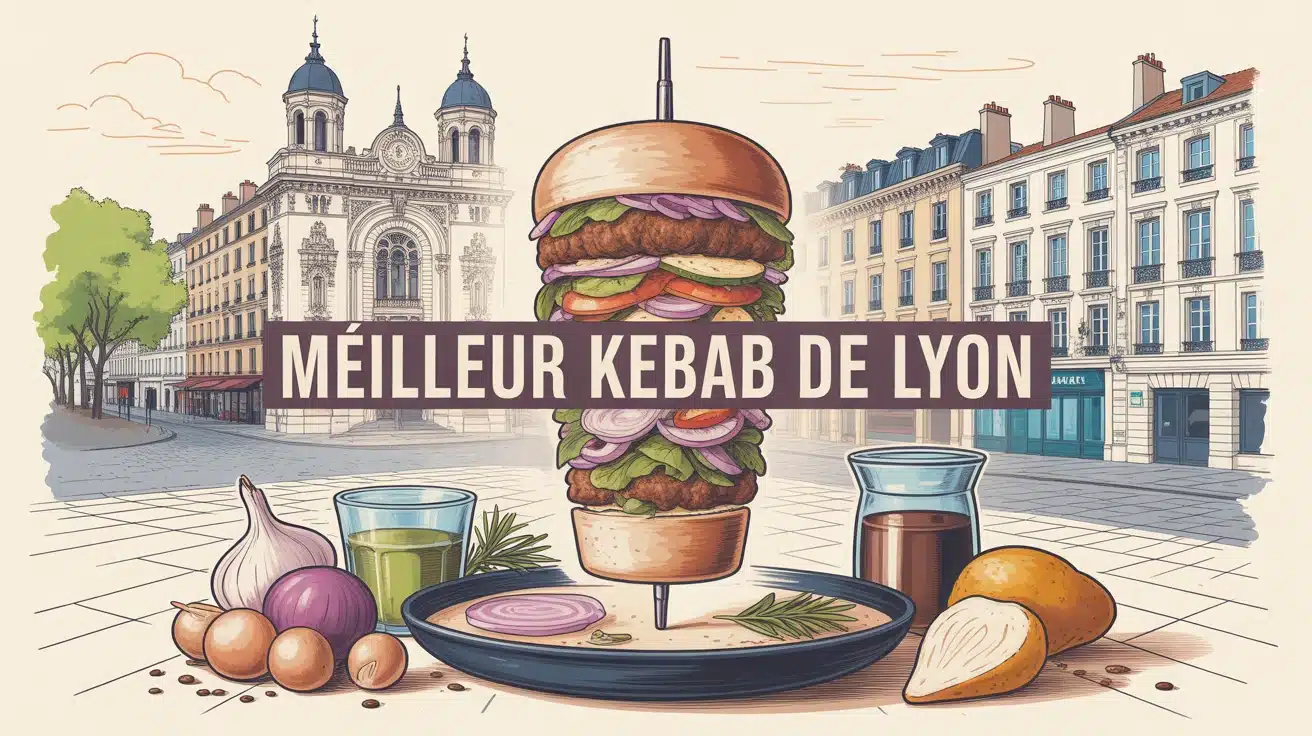 Illustration vectorielle meilleur kebab de Lyon avec kebab artisanal et ingrédients frais