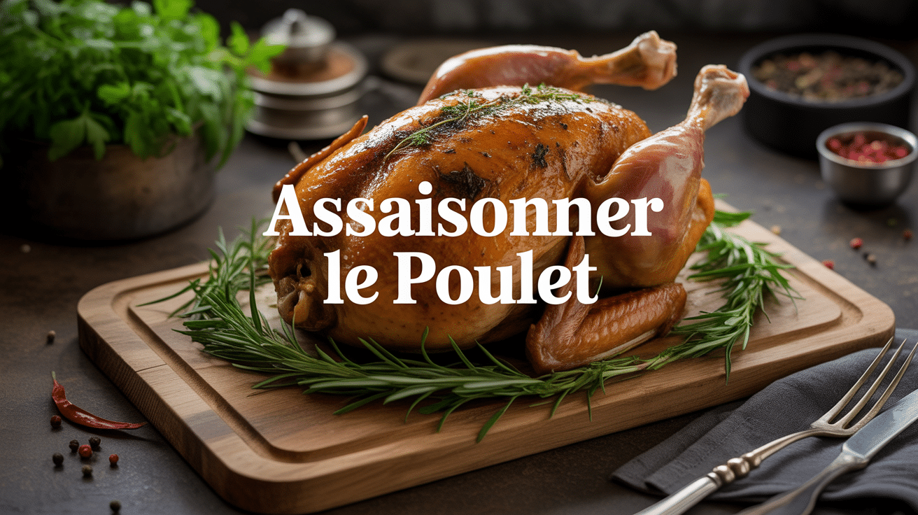 assaisonné poulet rôti sur planche avec épices