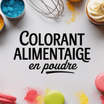 Vue d'ensemble de colorant alimentaire en poudre sur table pâtisserie