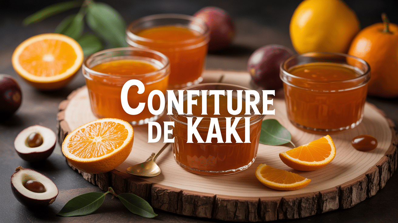 Bocaux confiture de kaki avec kakis entiers et coupés