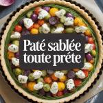Tarte salée avec pâte sablée toute prête, garnie légumes et fromage