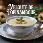Bol de velouté de topinambour crémeux et ingrédients frais