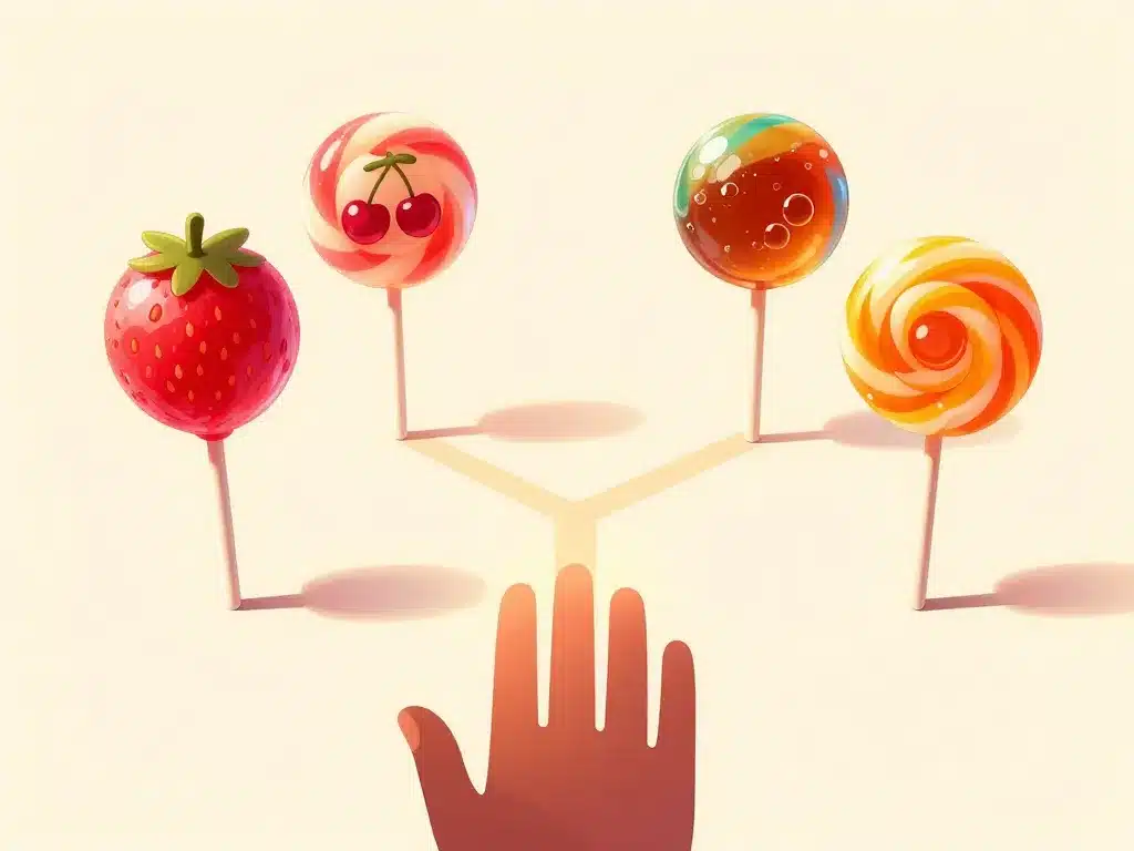 Scène de choix d’une chupa chups au chewing gum par parfum