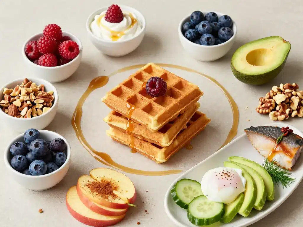 gaufre flocon d'avoine avec toppings fruits yaourt et options salées