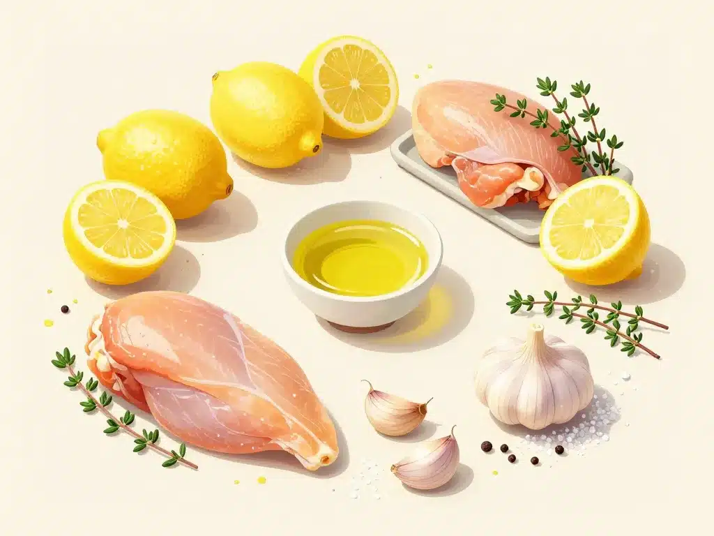 ingrédients poulet au thym et citron: poulet citron thym ail huile